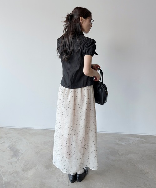UNE MANSION（ユヌマンション）の「【インナースカート付き】ウエストゴムシースルーシフォンドットロングペチスカート（スカート・レディース・ブラック/アイボリー・FREE）」の18枚目の写真