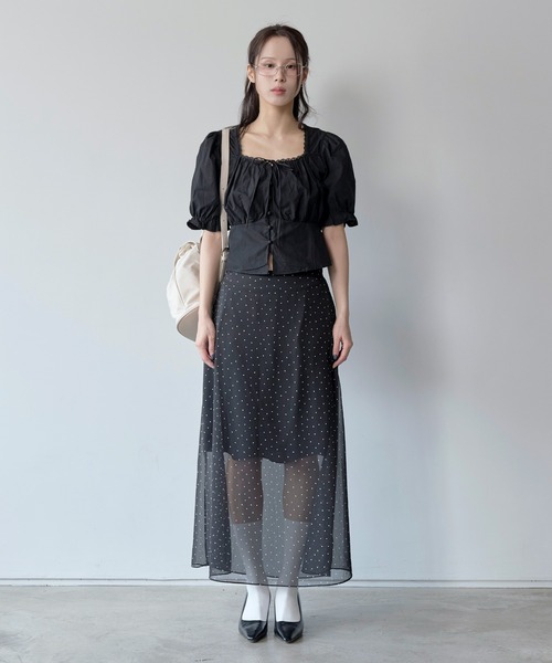UNE MANSION（ユヌマンション）の「【インナースカート付き】ウエストゴムシースルーシフォンドットロングペチスカート（スカート・レディース・ブラック/アイボリー・FREE）」の22枚目の写真