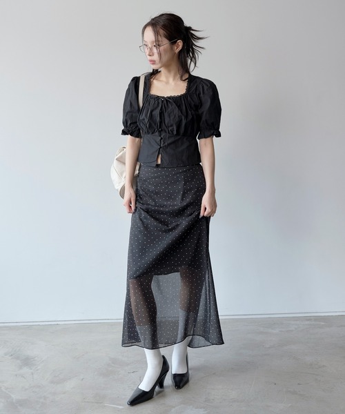 UNE MANSION（ユヌマンション）の「【インナースカート付き】ウエストゴムシースルーシフォンドットロングペチスカート（スカート・レディース・ブラック/アイボリー・FREE）」の14枚目の写真