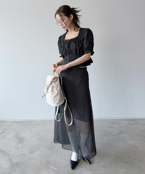 UNE MANSION（ユヌマンション）の「【インナースカート付き】ウエストゴムシースルーシフォンドットロングペチスカート（スカート・レディース・ブラック/アイボリー・FREE）」の15枚目の写真