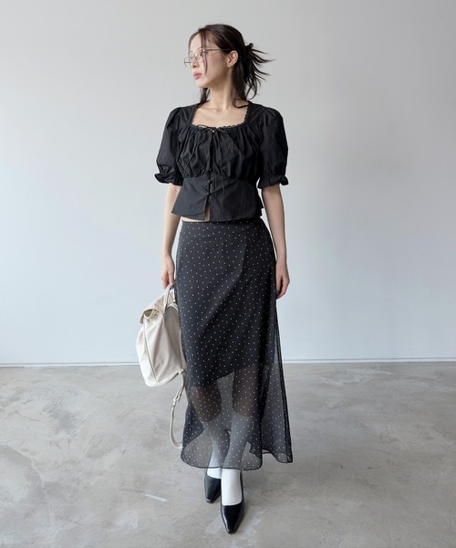 UNE MANSION（ユヌマンション）の「【インナースカート付き】ウエストゴムシースルーシフォンドットロングペチスカート（スカート・レディース・ブラック/アイボリー・FREE）」の16枚目の写真