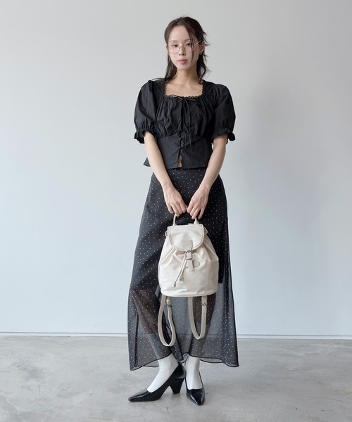 UNE MANSION（ユヌマンション）の「【インナースカート付き】ウエストゴムシースルーシフォンドットロングペチスカート（スカート・レディース・ブラック/アイボリー・FREE）」の11枚目の写真