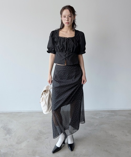 UNE MANSION（ユヌマンション）の「【インナースカート付き】ウエストゴムシースルーシフォンドットロングペチスカート（スカート・レディース・ブラック/アイボリー・FREE）」の12枚目の写真