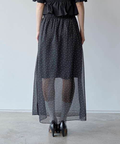 UNE MANSION（ユヌマンション）の「【インナースカート付き】ウエストゴムシースルーシフォンドットロングペチスカート（スカート・レディース・ブラック/アイボリー・FREE）」の5枚目の写真