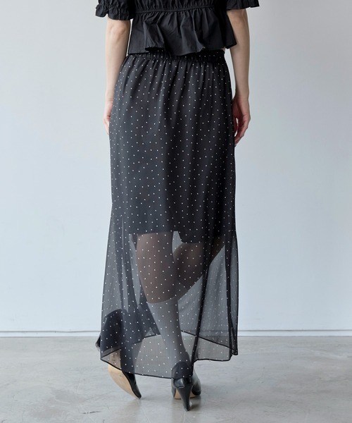 UNE MANSION（ユヌマンション）の「【インナースカート付き】ウエストゴムシースルーシフォンドットロングペチスカート（スカート・レディース・ブラック/アイボリー・FREE）」の6枚目の写真