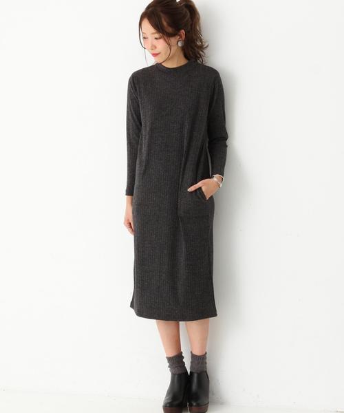 Another Edition（アナザーエディション）の「リブボトルネックポケットロングワンピース2/AEBCリブB/N2POC LONG OPⅡ◆（ワンピース・レディース・ワインレッド/ダークグレー・フリー）」の2枚目の写真