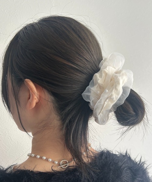 【選べる3タイプ】アソートデザインシュシュ/花刺繍/パールビーズ/サテンプリーツ