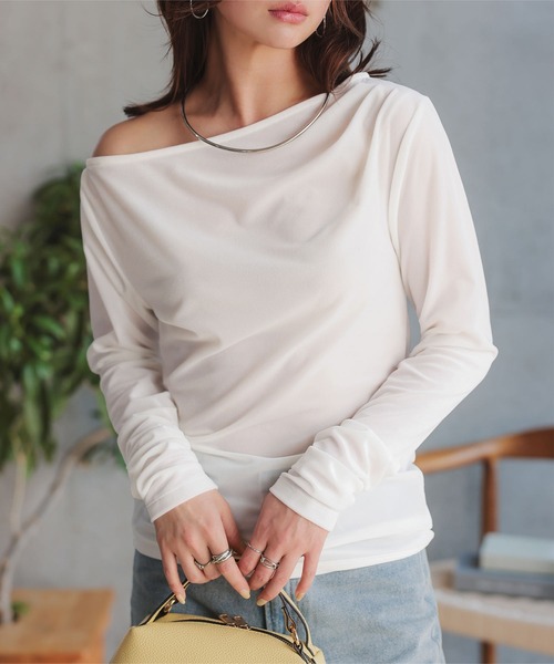 KOBE LETTUCE(コウベレタス)の「シアーベロアドレープT(Tシャツ/カットソー・レディース・オフホワイト/グレー/ベージュ/ブラック・M)」の6枚目の写真