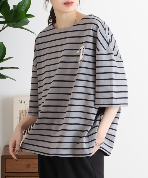 Arinomama(アリノママ)の「猫シルエットボーダーT(Tシャツ/カットソー・レディース・チャコールグレー/グリーン系その他/レッド系その他/イエロー系その他・FREE)」の5枚目の写真