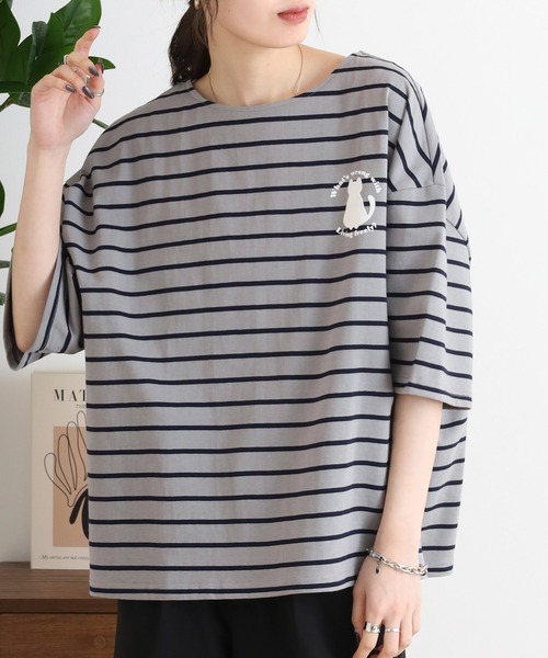 Arinomama(アリノママ)の「猫シルエットボーダーT(Tシャツ/カットソー・レディース・チャコールグレー/グリーン系その他/レッド系その他/イエロー系その他・FREE)」の7枚目の写真