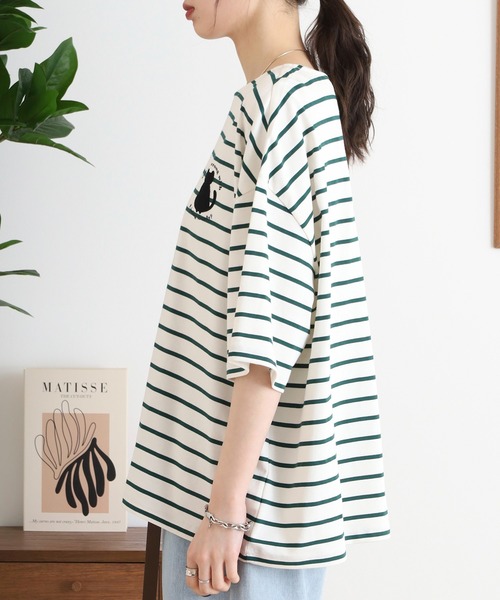 Arinomama(アリノママ)の「猫シルエットボーダーT(Tシャツ/カットソー・レディース・チャコールグレー/グリーン系その他/レッド系その他/イエロー系その他・FREE)」の14枚目の写真