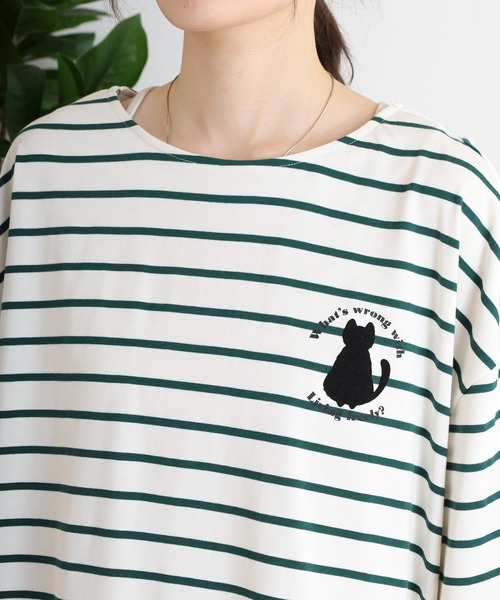 Arinomama(アリノママ)の「猫シルエットボーダーT(Tシャツ/カットソー・レディース・チャコールグレー/グリーン系その他/レッド系その他/イエロー系その他・FREE)」の16枚目の写真
