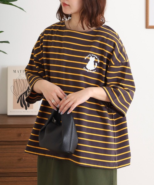 Arinomama(アリノママ)の「猫シルエットボーダーT(Tシャツ/カットソー・レディース・チャコールグレー/グリーン系その他/レッド系その他/イエロー系その他・FREE)」の19枚目の写真