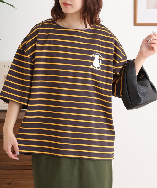 Arinomama(アリノママ)の「猫シルエットボーダーT(Tシャツ/カットソー・レディース・チャコールグレー/グリーン系その他/レッド系その他/イエロー系その他・FREE)」の20枚目の写真