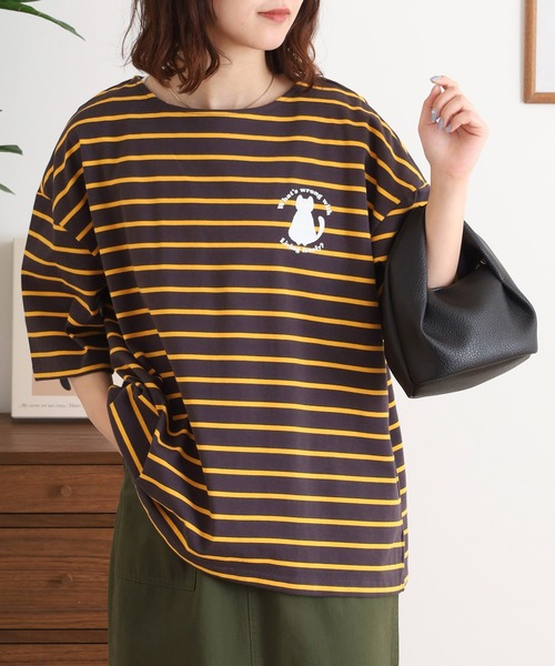 Arinomama(アリノママ)の「猫シルエットボーダーT(Tシャツ/カットソー・レディース・チャコールグレー/グリーン系その他/レッド系その他/イエロー系その他・FREE)」の21枚目の写真