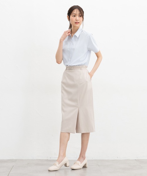 Honeys（ハニーズ）の「【らくらくアイロン】らくらく半袖スキッパーシャツ（ビジネスシャツ・レディース・グレー系その他/サックスブルー/ブルー系その他3/ホワイト系その他/ホワイト/ホワイト×グレー・3L/L/LL/M/S）」の8枚目の写真