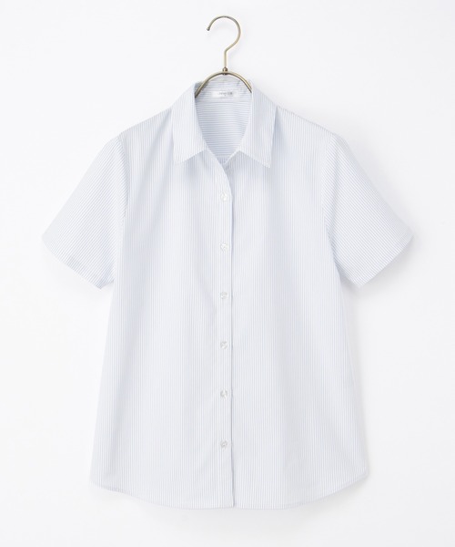 Honeys（ハニーズ）の「【らくらくアイロン】らくらく半袖スキッパーシャツ（ビジネスシャツ・レディース・グレー系その他/サックスブルー/ブルー系その他3/ホワイト系その他/ホワイト/ホワイト×グレー・3L/L/LL/M/S）」の18枚目の写真