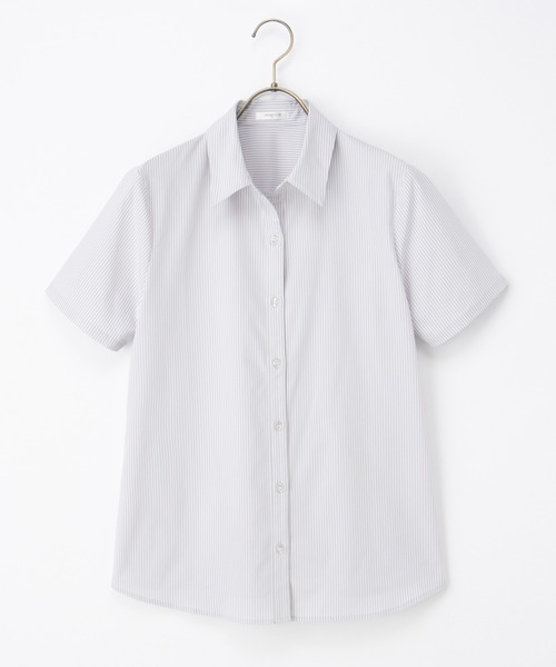 Honeys（ハニーズ）の「【らくらくアイロン】らくらく半袖スキッパーシャツ（ビジネスシャツ・レディース・グレー系その他/サックスブルー/ブルー系その他3/ホワイト系その他/ホワイト/ホワイト×グレー・3L/L/LL/M/S）」の20枚目の写真