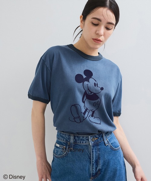 le cercle ADAM ET ROPE'(ルセルクルアダムエロペ)の「【GOOD ROCK SPEED】Mickey Mouse/リンガーTシャツ(Tシャツ/カットソー・レディース・ブルー系その他/チャコールグレー・FREE)」の1枚目の写真