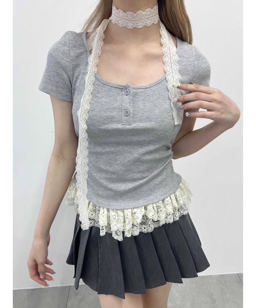 PHILLY(フィリー)の「【PHILLY】レースチョーカードッキングトップス(Tシャツ/カットソー・レディース・グレー/アイボリー・FREE)」の13枚目の写真