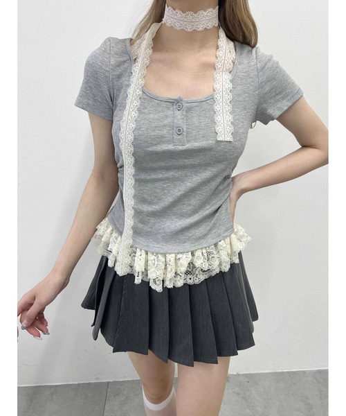 PHILLY(フィリー)の「【PHILLY】レースチョーカードッキングトップス(Tシャツ/カットソー・レディース・グレー/アイボリー・FREE)」の15枚目の写真