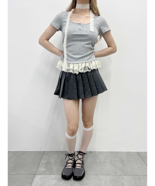 PHILLY(フィリー)の「【PHILLY】レースチョーカードッキングトップス(Tシャツ/カットソー・レディース・グレー/アイボリー・FREE)」の17枚目の写真
