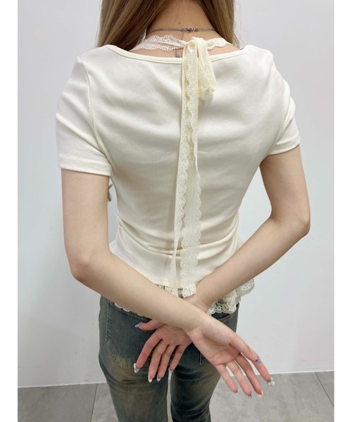 PHILLY(フィリー)の「【PHILLY】レースチョーカードッキングトップス(Tシャツ/カットソー・レディース・グレー/アイボリー・FREE)」の9枚目の写真