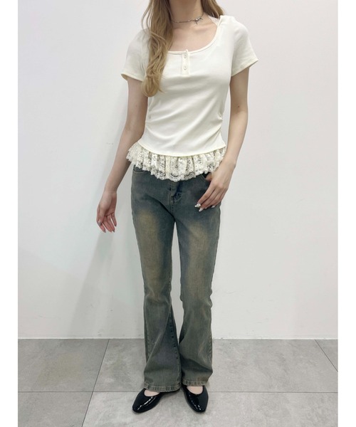 PHILLY(フィリー)の「【PHILLY】レースチョーカードッキングトップス(Tシャツ/カットソー・レディース・グレー/アイボリー・FREE)」の10枚目の写真