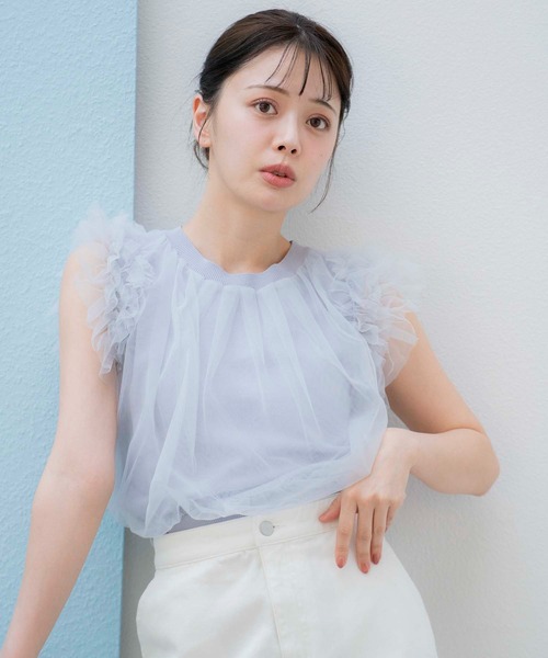 NOELA(ノエラ)の「チュール切り替えニット(ニット/セーター・レディース・オフホワイト/サックスブルー/ベージュ・フリー)」の12枚目の写真