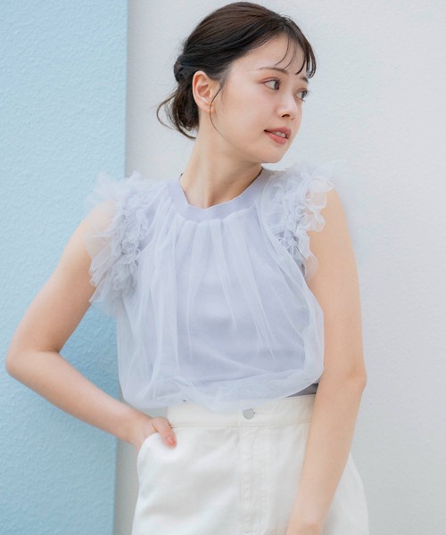 NOELA(ノエラ)の「チュール切り替えニット(ニット/セーター・レディース・オフホワイト/サックスブルー/ベージュ・フリー)」の13枚目の写真