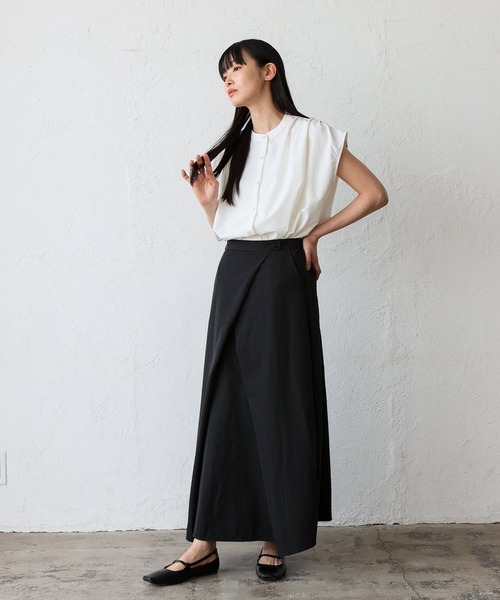 VitaFelice（ヴィータフェリーチェ）の「フロントタックスカート ラップスカート風（スカート・レディース・ホワイト/ブラック・FREE）」の10枚目の写真