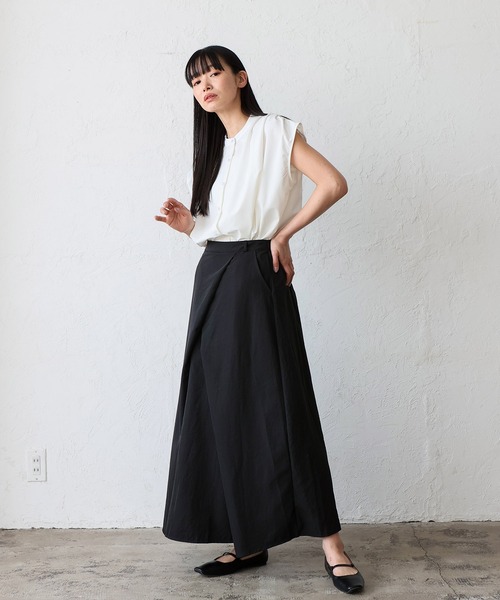 VitaFelice（ヴィータフェリーチェ）の「フロントタックスカート ラップスカート風（スカート・レディース・ホワイト/ブラック・FREE）」の11枚目の写真