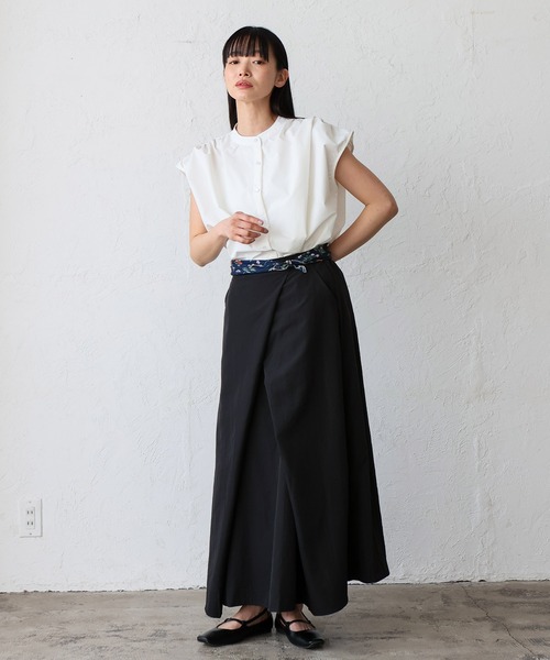 VitaFelice（ヴィータフェリーチェ）の「フロントタックスカート ラップスカート風（スカート・レディース・ホワイト/ブラック・FREE）」の14枚目の写真