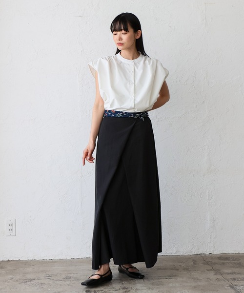 VitaFelice（ヴィータフェリーチェ）の「フロントタックスカート ラップスカート風（スカート・レディース・ホワイト/ブラック・FREE）」の15枚目の写真