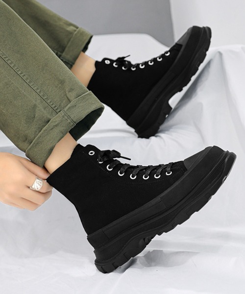 VIBGYOR（ヴィブジョー）の「ボリューム 厚底ハイカットスニーカー 低身長/高身長(BL)（スニーカー・メンズ・ホワイト×ブラック/ブラック×ブラック・40/41/42）」の3枚目の写真