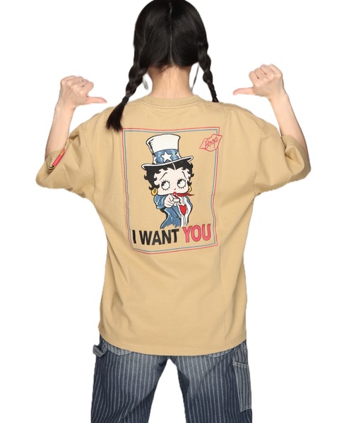 BETTY BOOP（ベティ・ブープ）の「LOWBLOW KNUCKLE / ローブローナックル / BETTY BOOP / I WANT YOU BETTY Tシャツ(M2)（Tシャツ/カットソー・メンズ・サンドベージュ/ホワイト/ブラック・M/L/XL/XXL）」の3枚目の写真