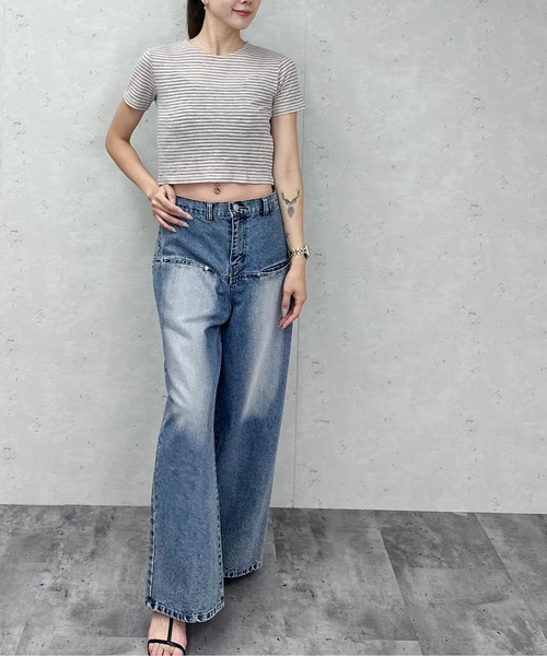 Per sist ence（パーシエンス）の「シアーボーダーショート丈Ｔシャツ（Tシャツ/カットソー・レディース・グレー/ブラウン/ネイビー・ONE SIZE）」の6枚目の写真