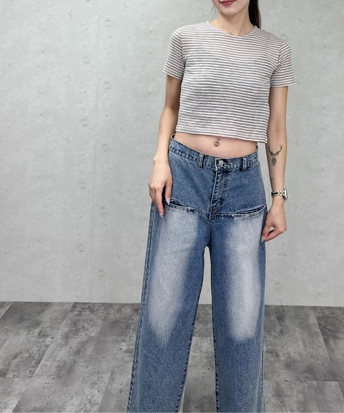 Per sist ence（パーシエンス）の「シアーボーダーショート丈Ｔシャツ（Tシャツ/カットソー・レディース・グレー/ブラウン/ネイビー・ONE SIZE）」の8枚目の写真