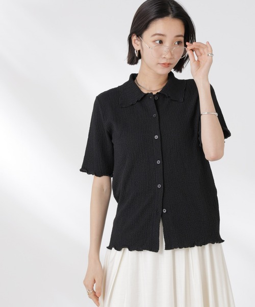 NANO universe（ナノユニバース）の「衿付カットジャガードメロートップス（Tシャツ/カットソー・レディース・ブルー/ブラック/アイボリー・FREE）」の2枚目の写真