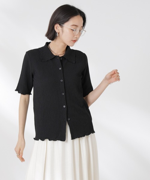 NANO universe（ナノユニバース）の「衿付カットジャガードメロートップス（Tシャツ/カットソー・レディース・ブルー/ブラック/アイボリー・FREE）」の20枚目の写真