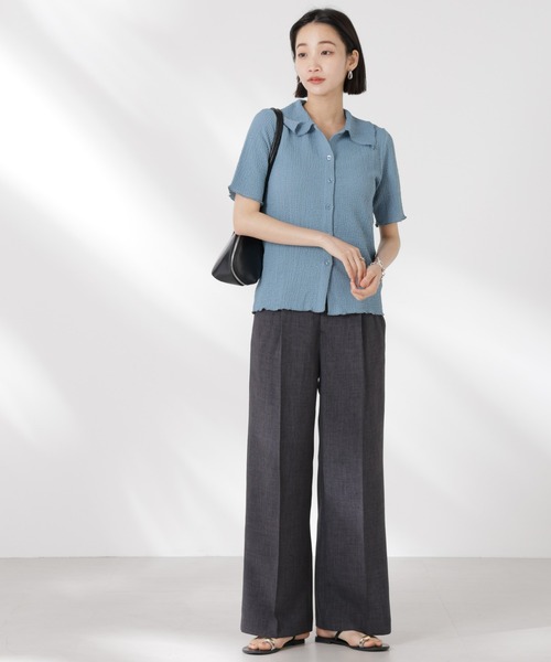 NANO universe（ナノユニバース）の「衿付カットジャガードメロートップス（Tシャツ/カットソー・レディース・ブルー/ブラック/アイボリー・FREE）」の14枚目の写真