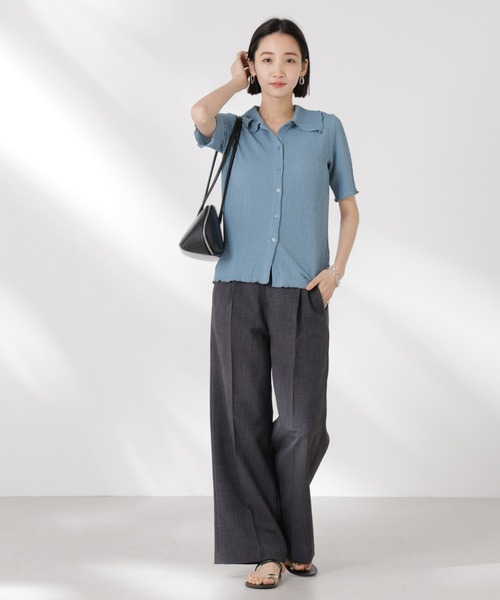 NANO universe（ナノユニバース）の「衿付カットジャガードメロートップス（Tシャツ/カットソー・レディース・ブルー/ブラック/アイボリー・FREE）」の15枚目の写真