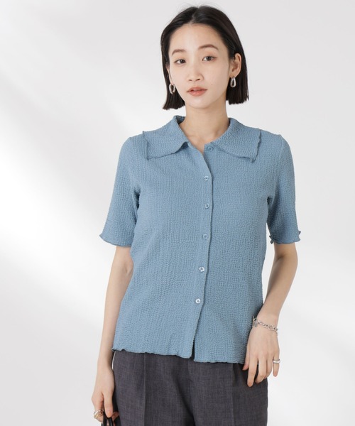 NANO universe（ナノユニバース）の「衿付カットジャガードメロートップス（Tシャツ/カットソー・レディース・ブルー/ブラック/アイボリー・FREE）」の11枚目の写真