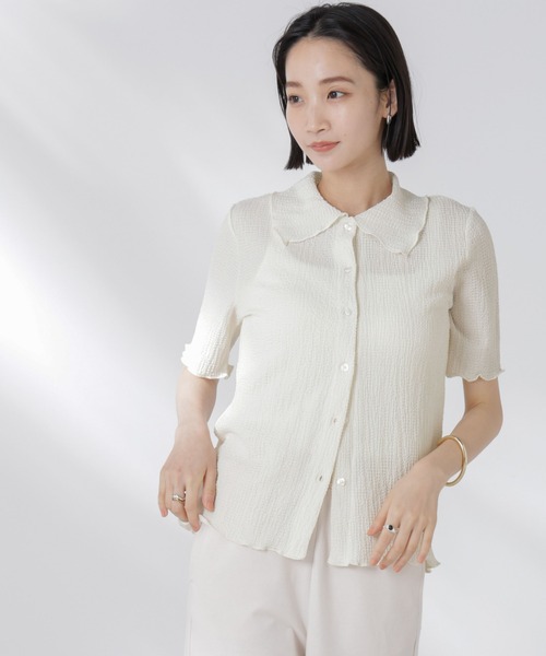 NANO universe（ナノユニバース）の「衿付カットジャガードメロートップス（Tシャツ/カットソー・レディース・ブルー/ブラック/アイボリー・FREE）」の4枚目の写真