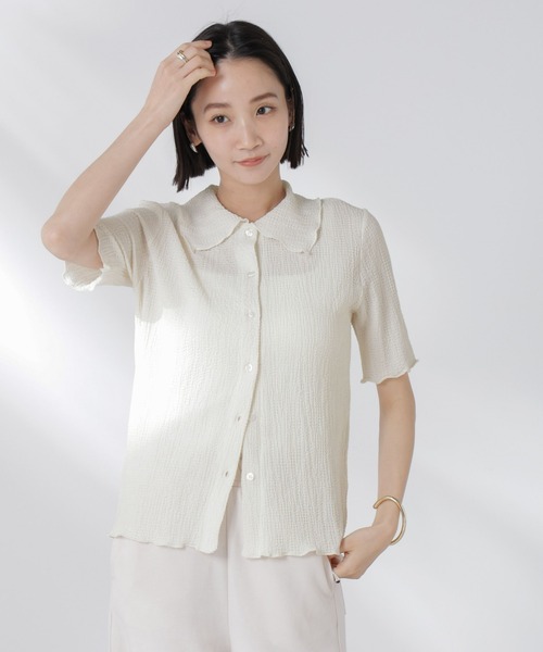 NANO universe（ナノユニバース）の「衿付カットジャガードメロートップス（Tシャツ/カットソー・レディース・ブルー/ブラック/アイボリー・FREE）」の5枚目の写真