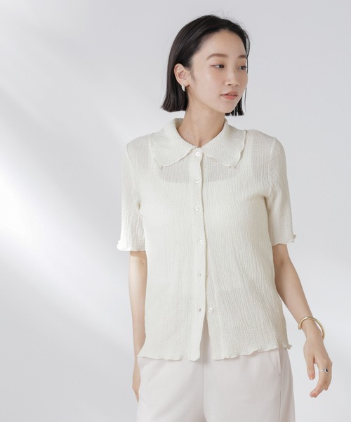 NANO universe（ナノユニバース）の「衿付カットジャガードメロートップス（Tシャツ/カットソー・レディース・ブルー/ブラック/アイボリー・FREE）」の6枚目の写真