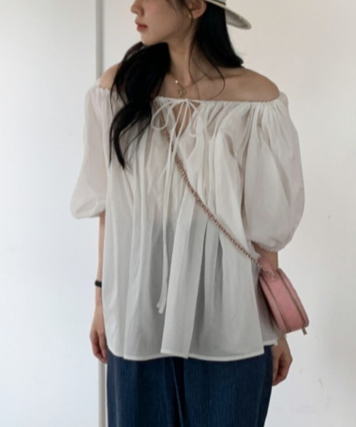 gossip!ロサンゼルス(ゴシップロサンゼルス)の「ボリュームスリーブ ギャザーブラウス(シャツ/ブラウス・レディース・ブルー/ピンク/ホワイト・FREE)」の1枚目の写真