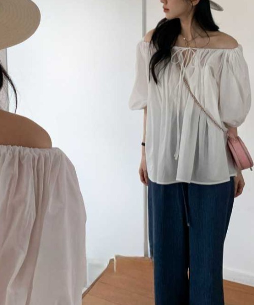 gossip!ロサンゼルス(ゴシップロサンゼルス)の「ボリュームスリーブ ギャザーブラウス(シャツ/ブラウス・レディース・ブルー/ピンク/ホワイト・FREE)」の8枚目の写真