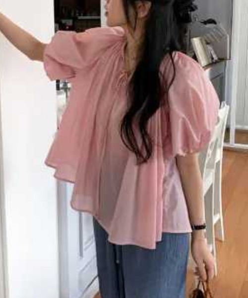 gossip!ロサンゼルス(ゴシップロサンゼルス)の「ボリュームスリーブ ギャザーブラウス(シャツ/ブラウス・レディース・ブルー/ピンク/ホワイト・FREE)」の16枚目の写真