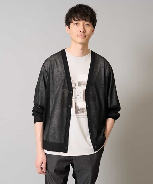 a.v.v（アーヴェヴェ）の「【洗濯機で洗える】サマーシアーニットカーディガン（カーディガン/ボレロ・メンズ・ブラック/ネイビー・46/48）」の2枚目の写真